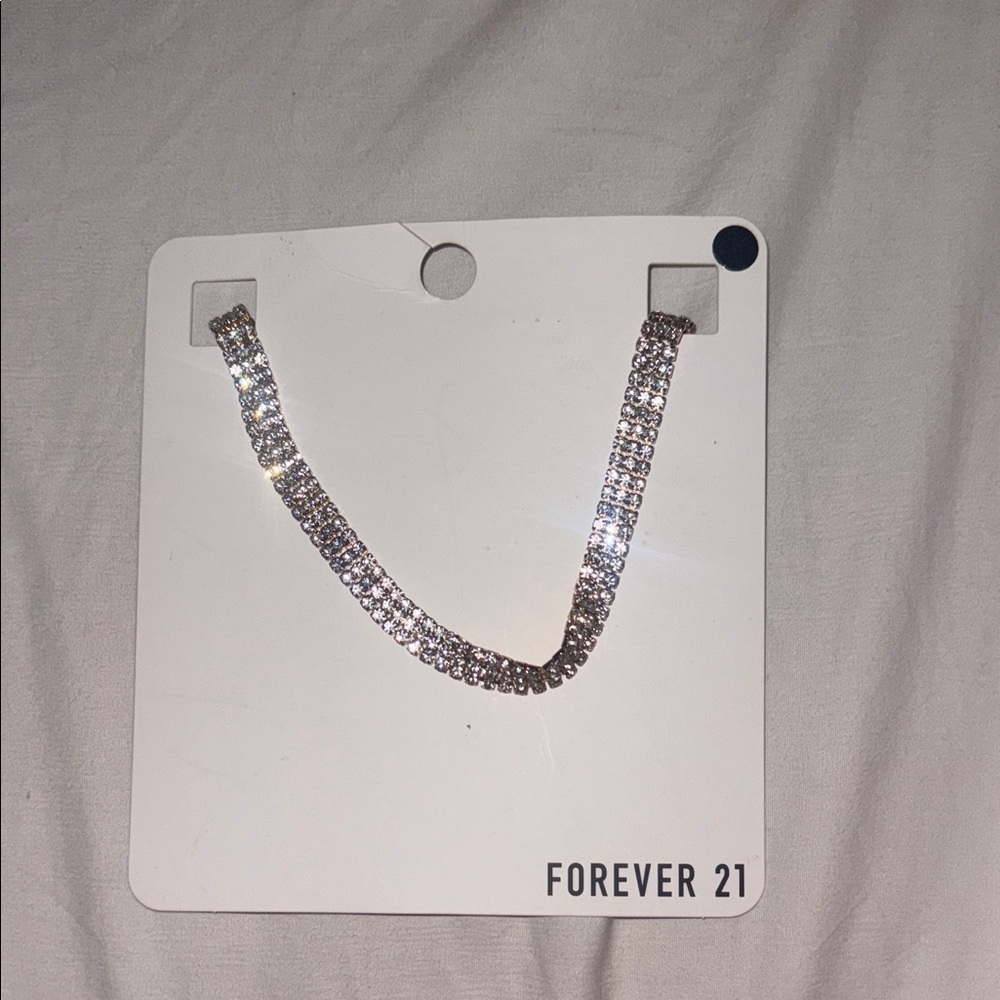 Forever 21 Sparkling Silver Rhinestone Choker Necklace